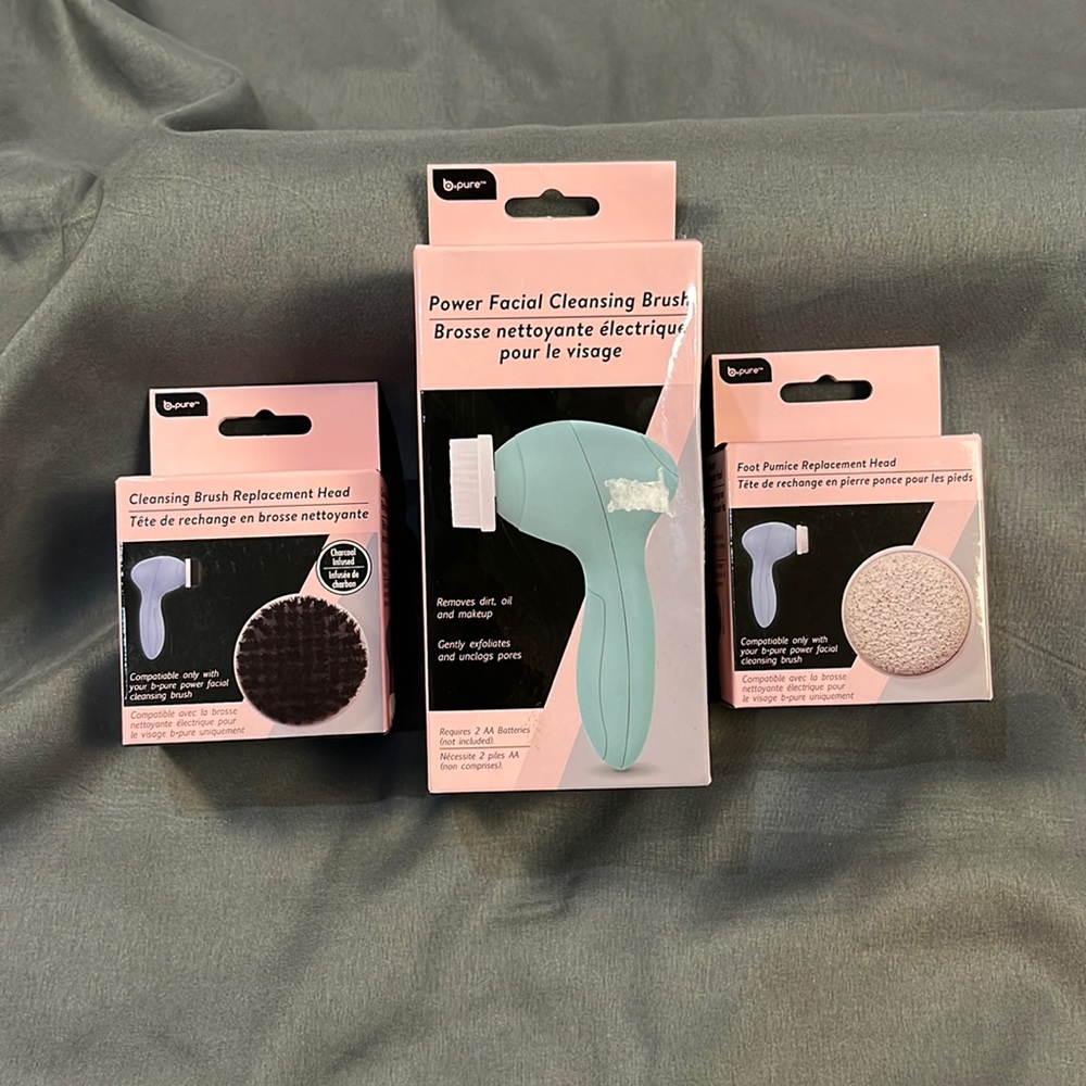 b·pure Power Facial Cleansing Brush (Green) + Charcoal Replacement Head + Pumice